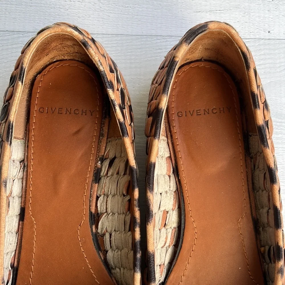 GIVENCHY Woven Leather Leopard Print Flats Size 5